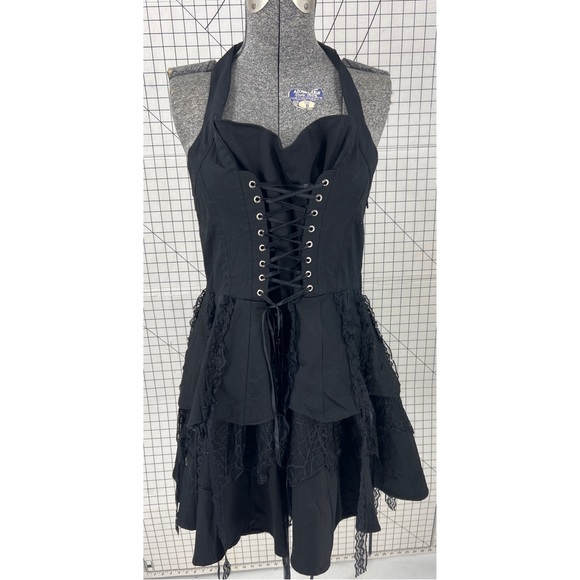 Hot Topic Black Corset Ruffle Renaissance Halter neck Dress 4 - Picture 1 of 17